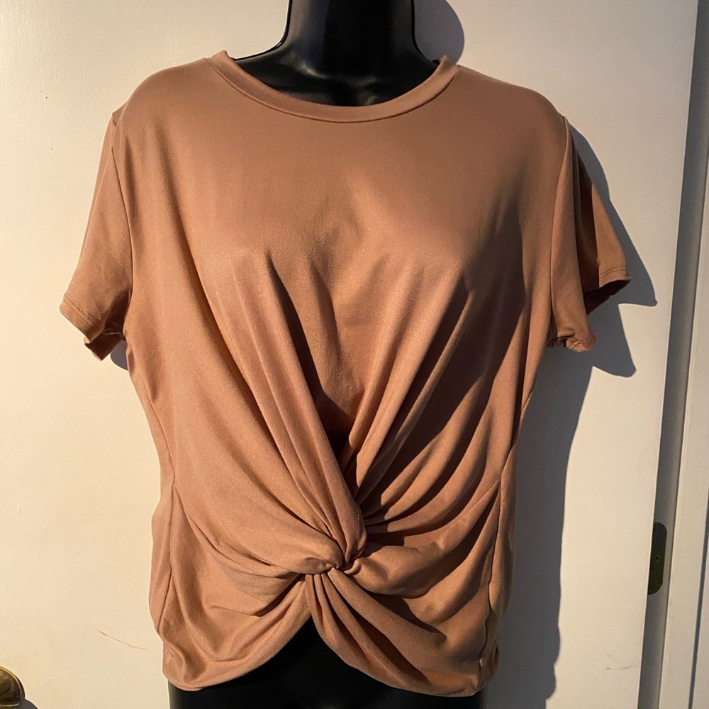 Tan Tie Front Relaxed Short Sleeve Tee